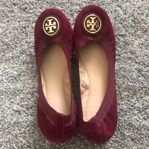 Tory Burch "Caroline 2 Ballet" Flats in Dark Red